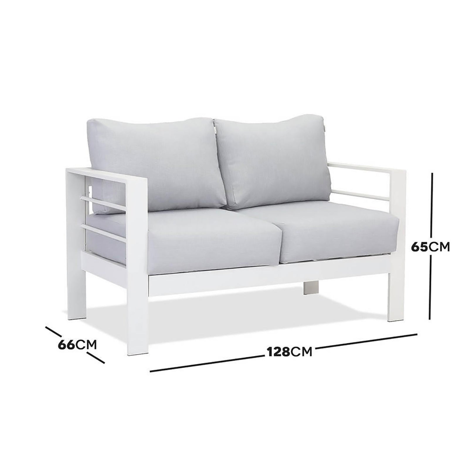 Close-up of the Luxo Bayo 6 Seater Aluminium Outdoor Furniture Set, featuring plush cushions on a sleek powder-coated frame, designed for outdoor comfort and elegance.