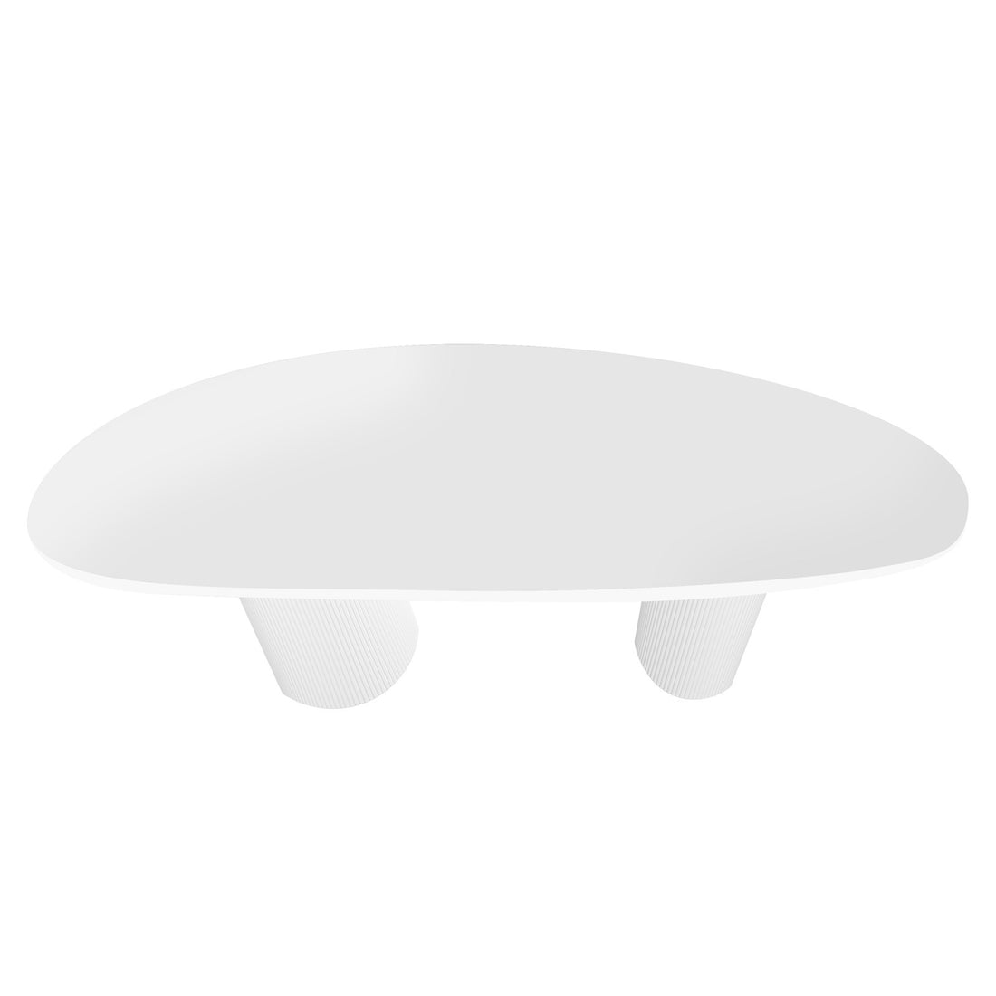 Belmar 200cm Curved Outdoor Concrete Dining Table in White features a sleek, minimalist design with a smooth, rounded-rectangular top and tapered cylindrical legs, perfect for elegant indoor or outdoor gatherings.