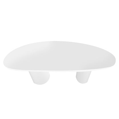 Belmar 200cm Curved Outdoor Concrete Dining Table in White features a sleek, minimalist design with a smooth, rounded-rectangular top and tapered cylindrical legs, perfect for elegant indoor or outdoor gatherings.