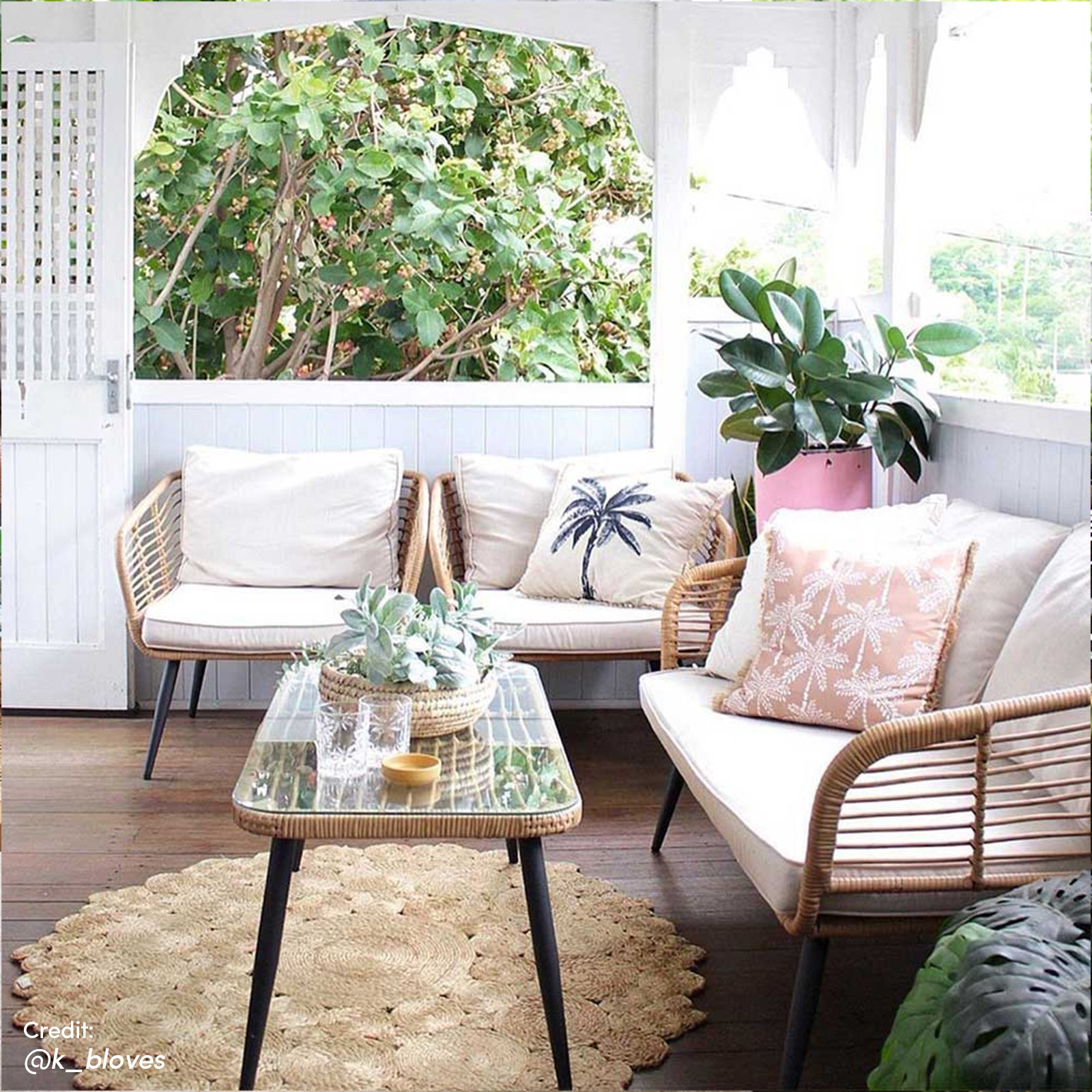 Bequia 4 Seater Rope Wicker Outdoor Sofa Light Beige, showcasing a contemporary design with natural wicker and plush cushions, perfect for enhancing outdoor spaces with comfort and style.