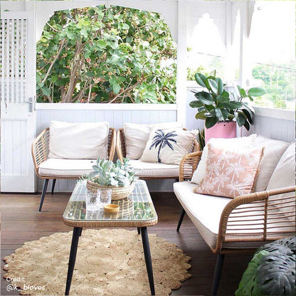 Bequia 4 Seater Rope Wicker Outdoor Sofa Light Beige, showcasing a contemporary design with natural wicker and plush cushions, perfect for enhancing outdoor spaces with comfort and style.