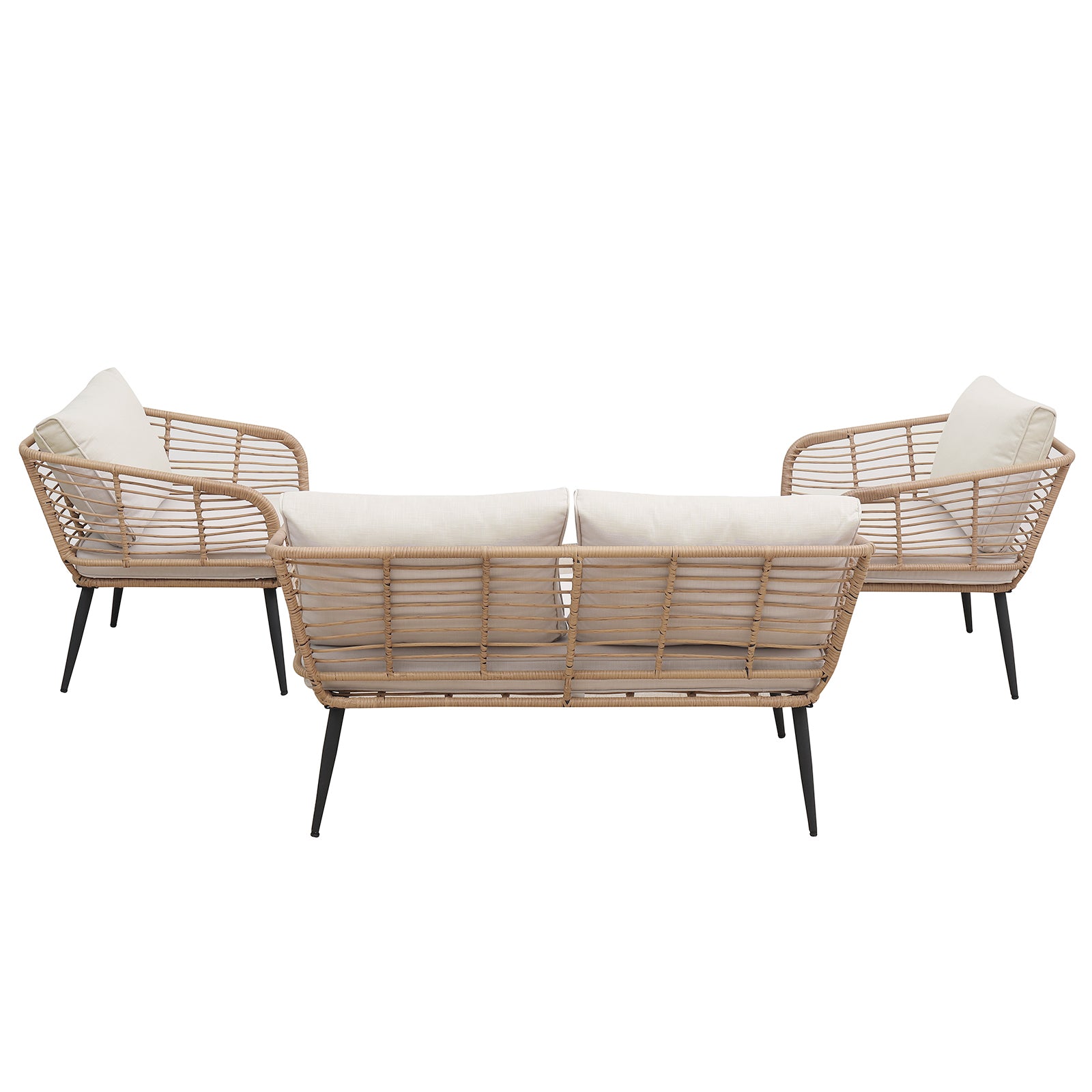 Bequia 4 Seater Rope Wicker Outdoor Sofa showcasing intricate rope wicker design and plush cushions, highlighting its inviting and contemporary appearance for outdoor lounging.