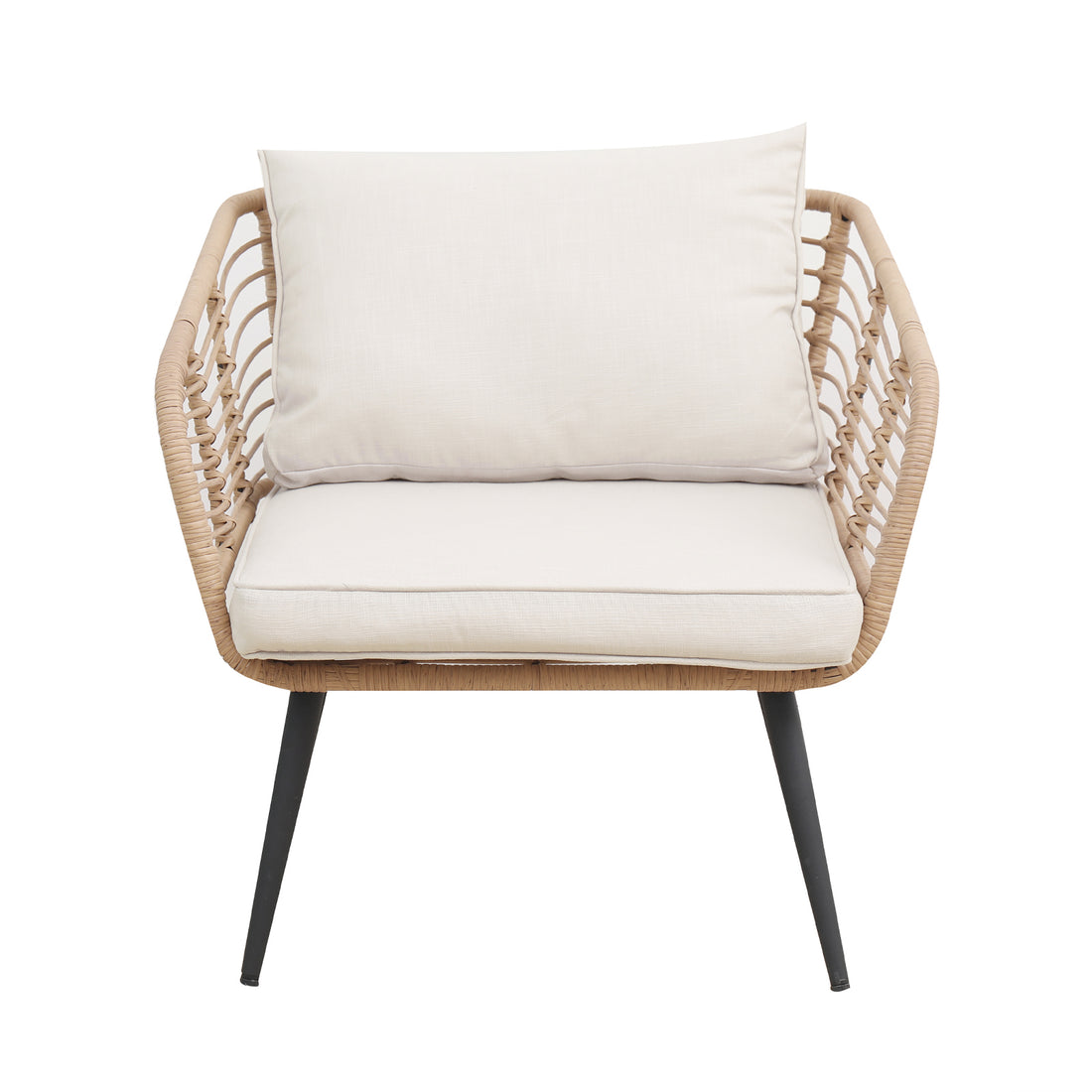 Bequia 4 Seater Rope Wicker Outdoor Sofa Light Beige, featuring a high-quality wicker design with plush cushions, elegantly arranged for outdoor comfort, perfect for gardens or patios.