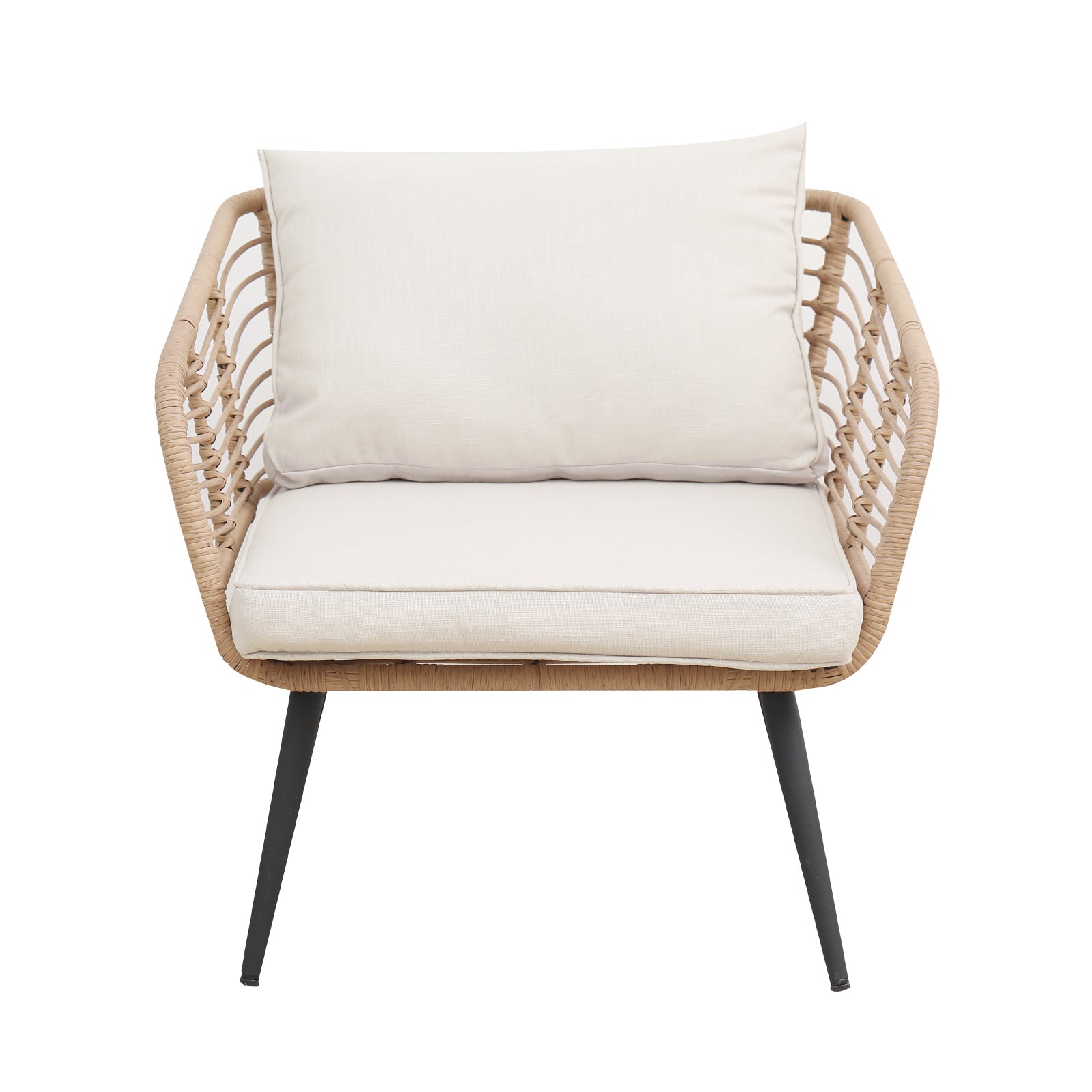 Bequia 4 Seater Rope Wicker Outdoor Sofa Light Beige, featuring a high-quality wicker design with plush cushions, elegantly arranged for outdoor comfort, perfect for gardens or patios.