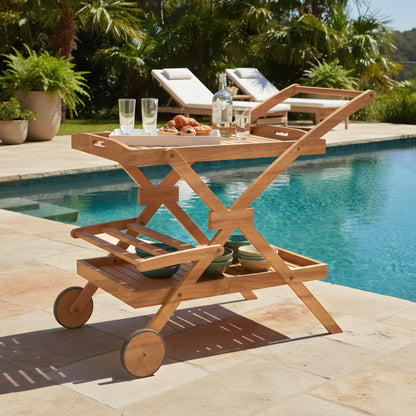 Boca Hardwood Outdoor Kitchen Trolley Cart in Natural