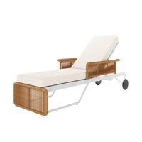 Close-up of the Boonoo Premium Aluminium Outdoor Rattan Sun Lounger showcasing its handwoven rattan texture and adjustable reclining positions, emphasizing its luxurious design and robust aluminium frame for outdoor relaxation.