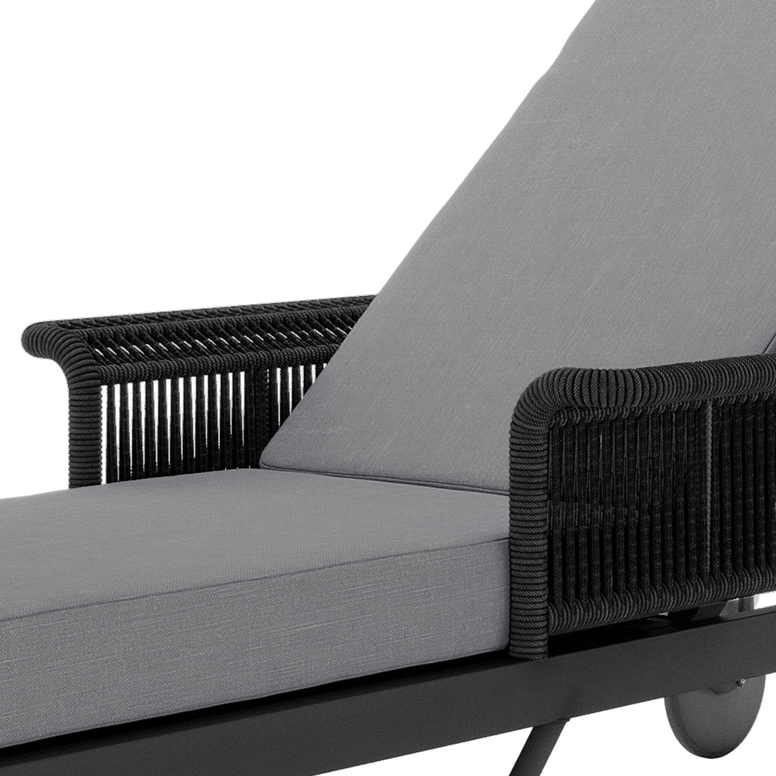 Boonoo Premium Aluminium Outdoor Rattan Sun Lounger Grey showcasing a sleek design with adjustable reclining positions, visible durable aluminium frame, and handwoven rattan texture, perfect for stylish outdoor relaxation.