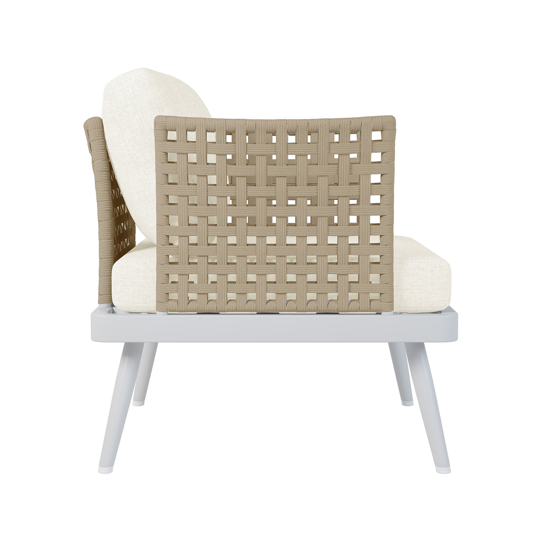 Close-up of the Breeza 5-Seater Outdoor Corner Lounge Set with Teak Table, featuring durable rope design and rust-free aluminum frame, highlighting its stylish, weather-resistant construction for outdoor comfort.