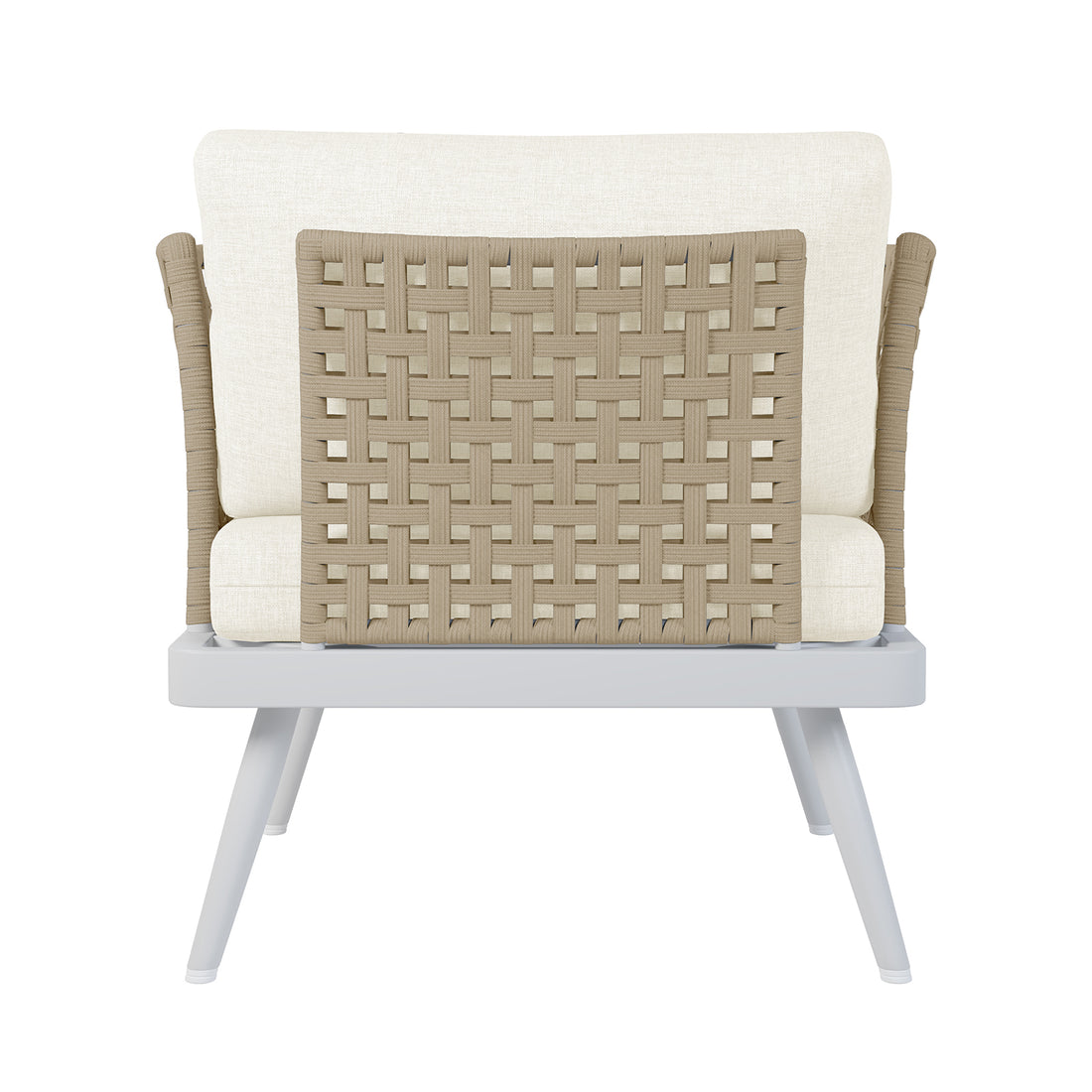 Close-up of the Breeza 5-Seater Outdoor Corner Lounge Set with Teak Table, showcasing the woven chair design and sturdy construction, perfect for stylish and durable outdoor relaxation.