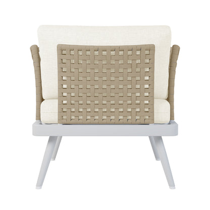 Close-up of the Breeza 5-Seater Outdoor Corner Lounge Set with Teak Table, showcasing the woven chair design and sturdy construction, perfect for stylish and durable outdoor relaxation.