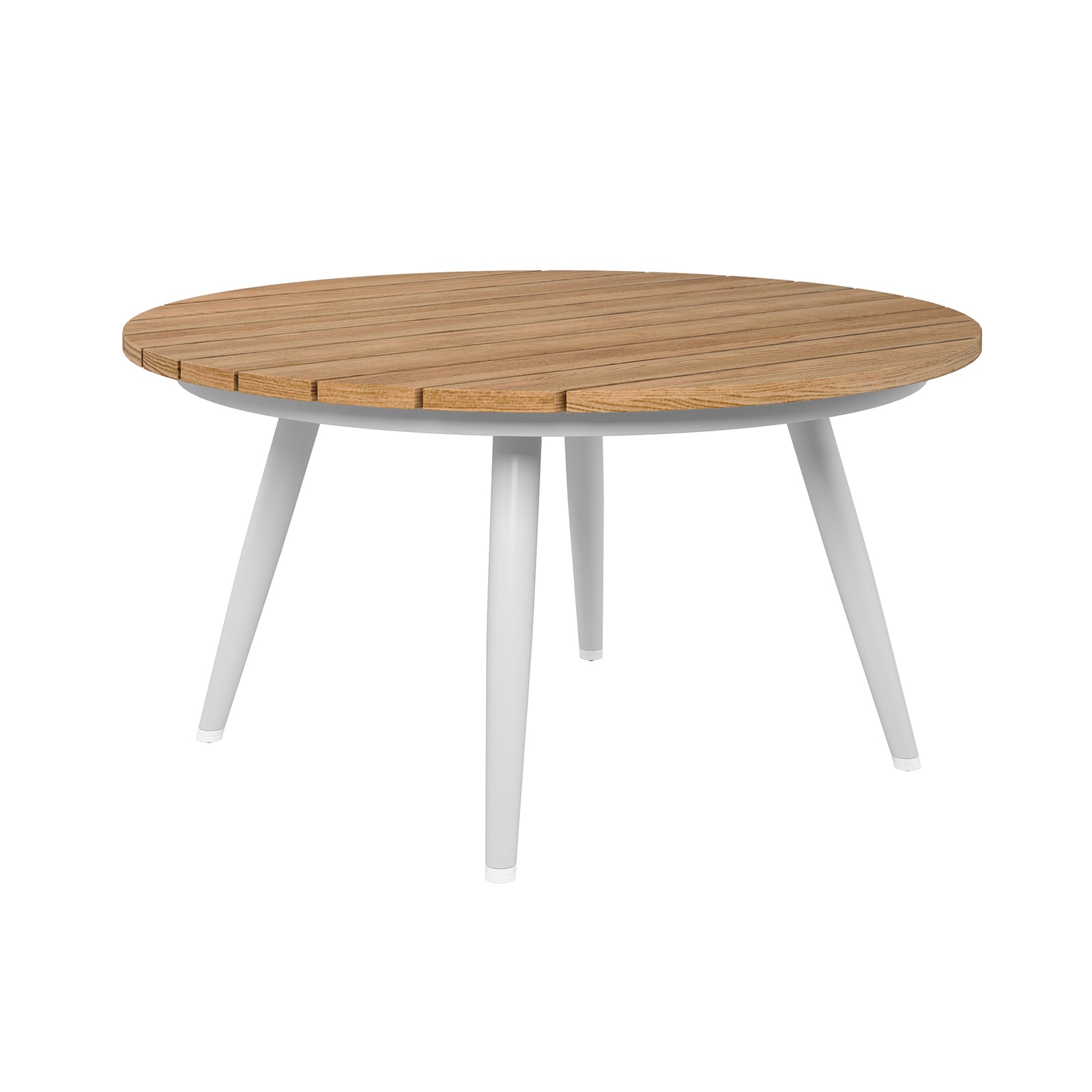 Breeza 5-Seater Outdoor Corner Lounge Set with Teak Table, showcasing a round wooden teak table with sturdy legs, perfect for stylish outdoor relaxation.