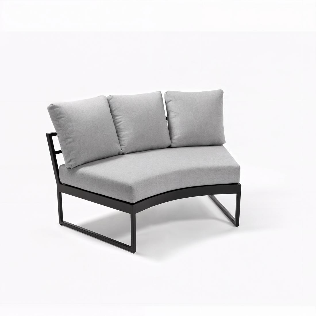 Callanna 5-Seater Curved Outdoor Lounge Set in Dark Grey, featuring a section with light gray cushioned seating and a minimalist black powder-coated metal frame, perfect for stylish, modern indoor or outdoor settings.
