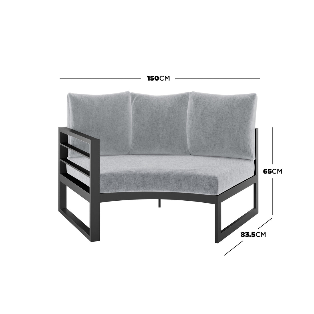 Callanna 5-Seater Round Modular Aluminium Outdoor Lounge Set Dark Grey, featuring a close-up of luxe woven fabric cushions and a sturdy, sleek aluminium frame, highlighting its modern outdoor design.