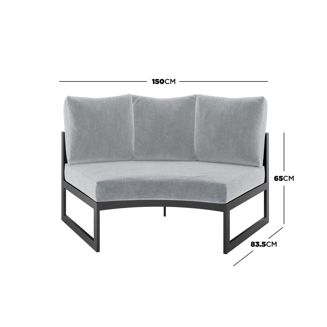 Callanna 5-Seater Round Modular Aluminium Outdoor Lounge Set Dark Grey, highlighting its modern, arched design with thick, comfortable cushions on a sturdy aluminium frame.