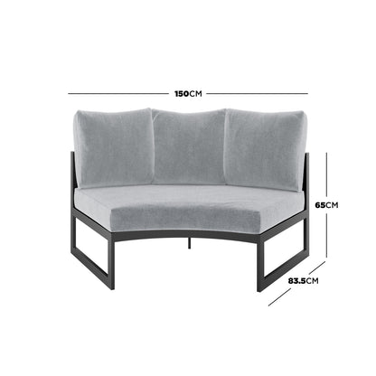 Callanna 5-Seater Round Modular Aluminium Outdoor Lounge Set Dark Grey, highlighting its modern, arched design with thick, comfortable cushions on a sturdy aluminium frame.