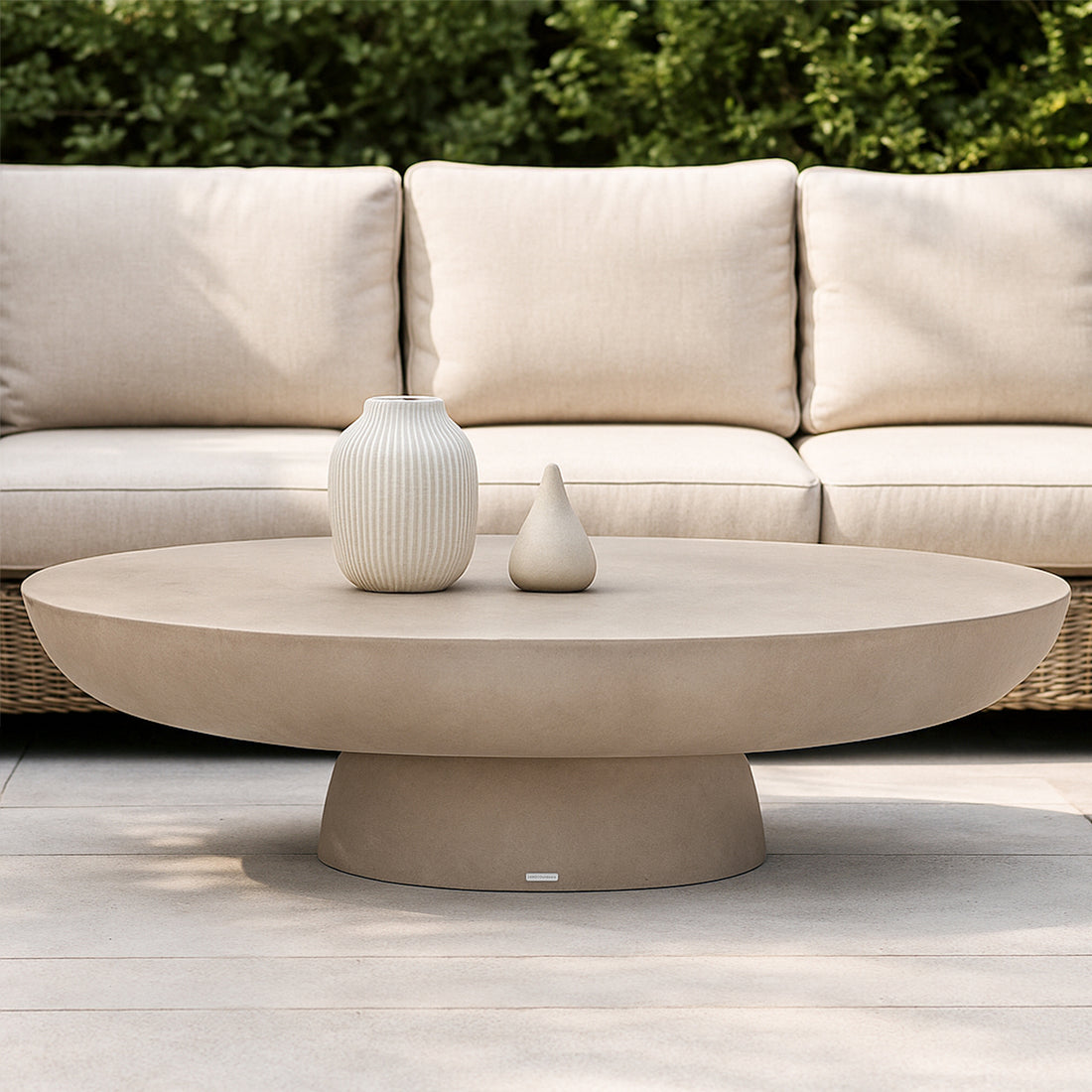 Cassius Oval Outdoor Concrete Coffee Table in Ivory
