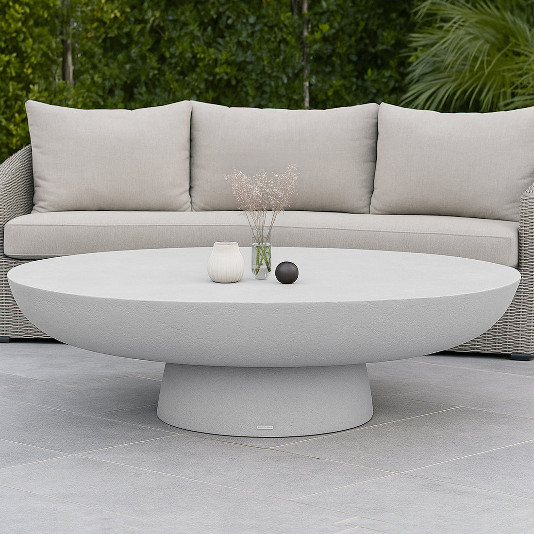Cassius Oval Outdoor Concrete Coffee Table in White