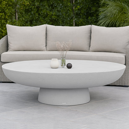 Cassius Oval Outdoor Concrete Coffee Table in White