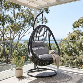 Deanna Outdoor Hanging Egg Chair with Cushion in Black