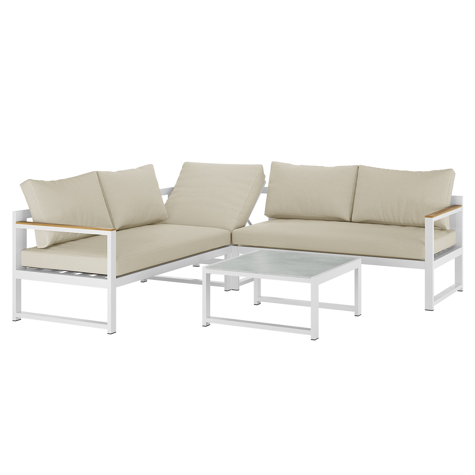 Deloran 5-Seater Modular Corner Aluminium Outdoor Lounge Set, showcasing its sleek design with plush cushions and a durable aluminium frame, highlighting its comfort and modern outdoor appeal.