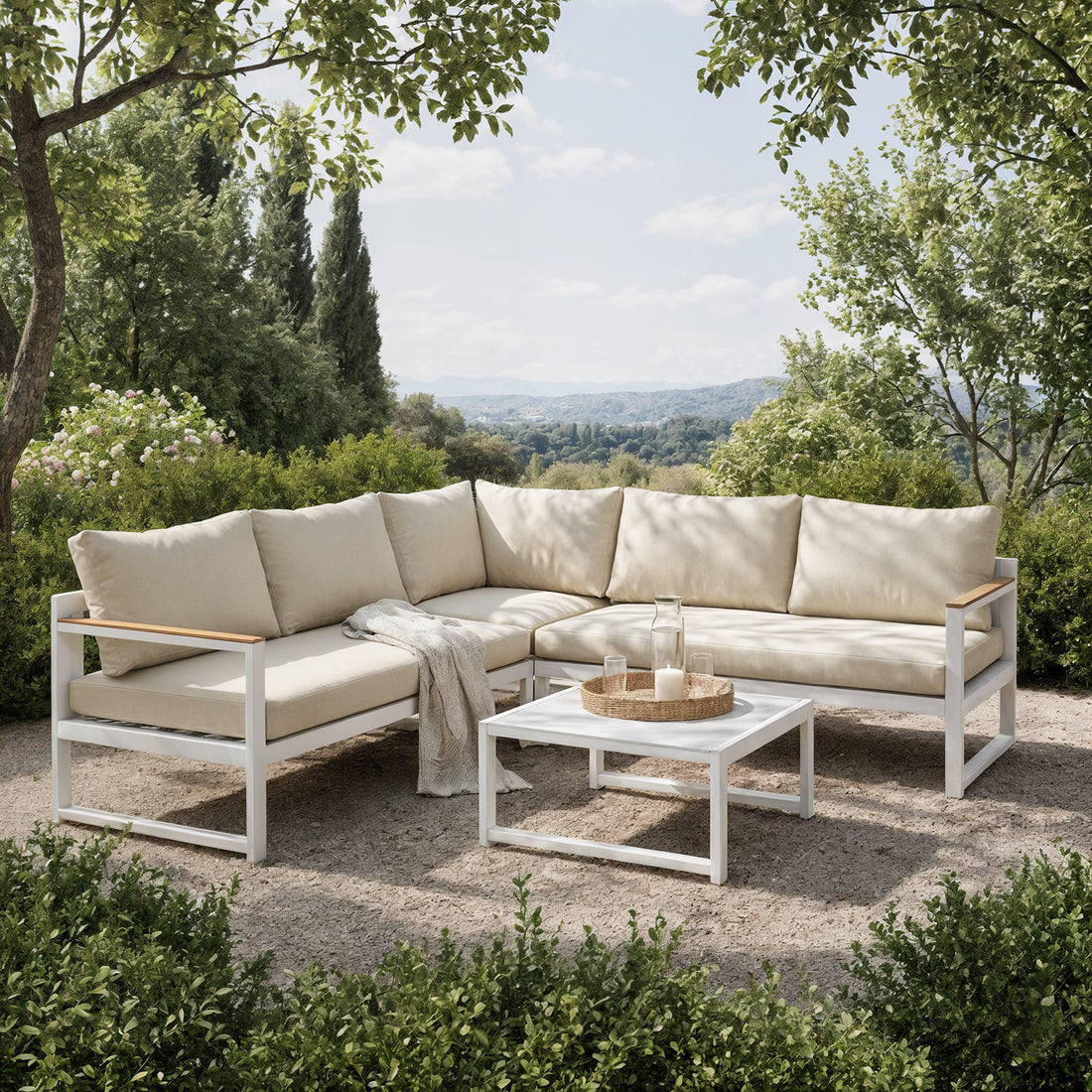 Deloran 5 Seater Stone Tabletop Outdoor Sofa Set in Beige