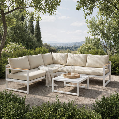 Deloran 5 Seater Stone Tabletop Outdoor Sofa Set in Beige