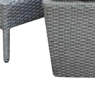 Erith Wicker Outdoor Furniture Day Bed w/ Canopy features a close-up of the wicker texture and cushions, showcasing its robust build and luxurious design, perfect for outdoor relaxation.