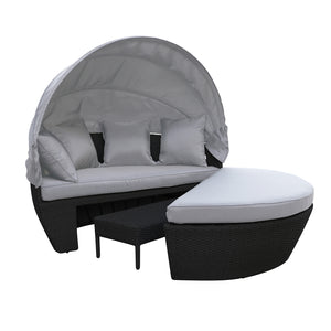 Erith Round Wicker Outdoor Daybed in Light Grey & Black