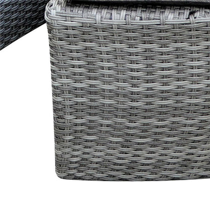 Erith Wicker Outdoor Furniture Day Bed w/ Canopy Grey/Charcoal, featuring a close-up view of its wicker texture, showcasing its sturdy build and intricate weave for outdoor relaxation and comfort.