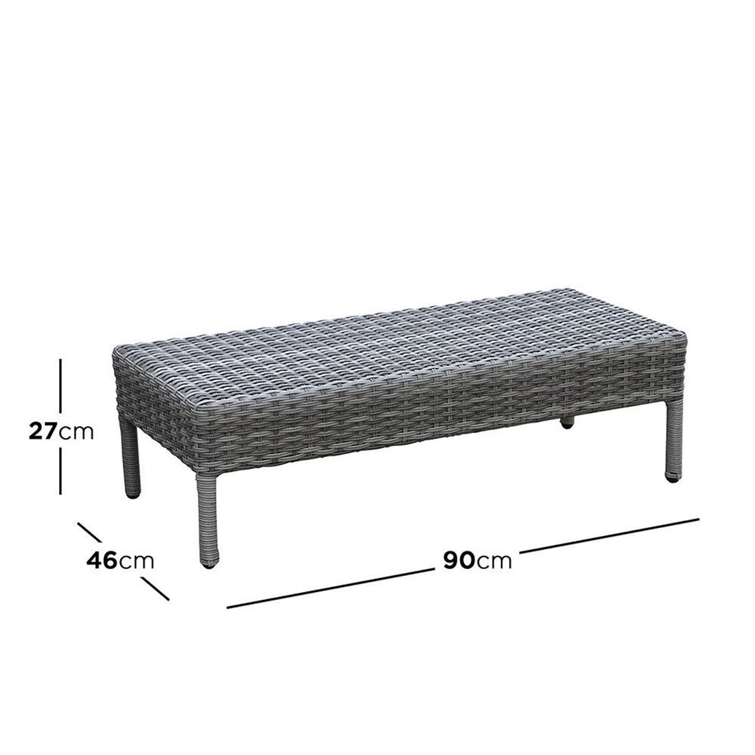 Erith Wicker Outdoor Furniture Day Bed w/ Canopy Grey/Charcoal: A spacious, rectangular grey bench with a canopy, designed for outdoor relaxation, featuring soft cushions and an accompanying coffee table.
