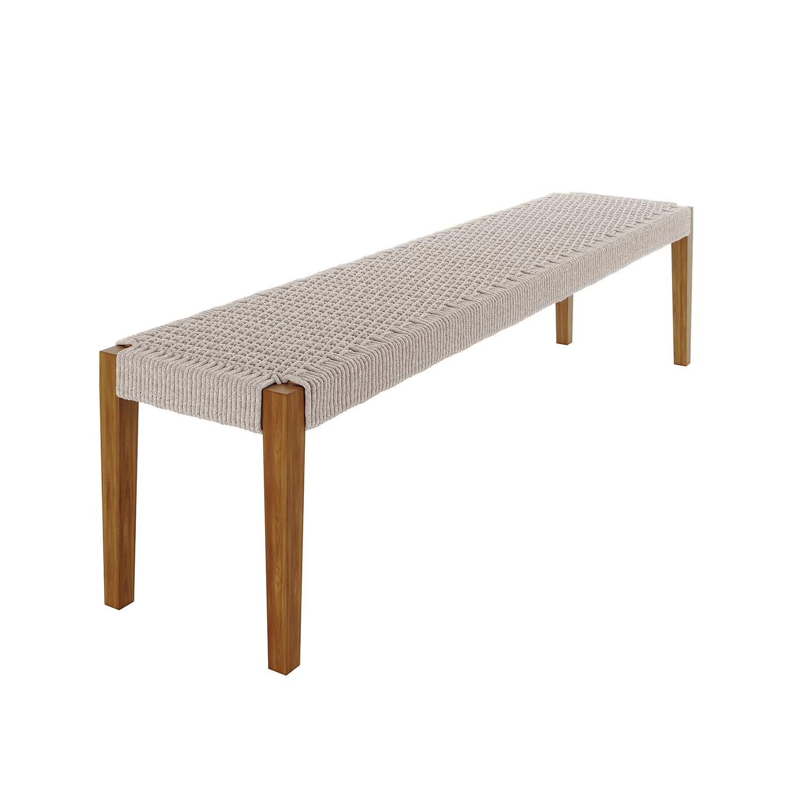 Close-up of the Fentan 4 Seater Solid Timber Outdoor Bench, showcasing its smooth acacia wood and elegant rope design, ideal for enhancing outdoor spaces with durable, weather-resistant seating.