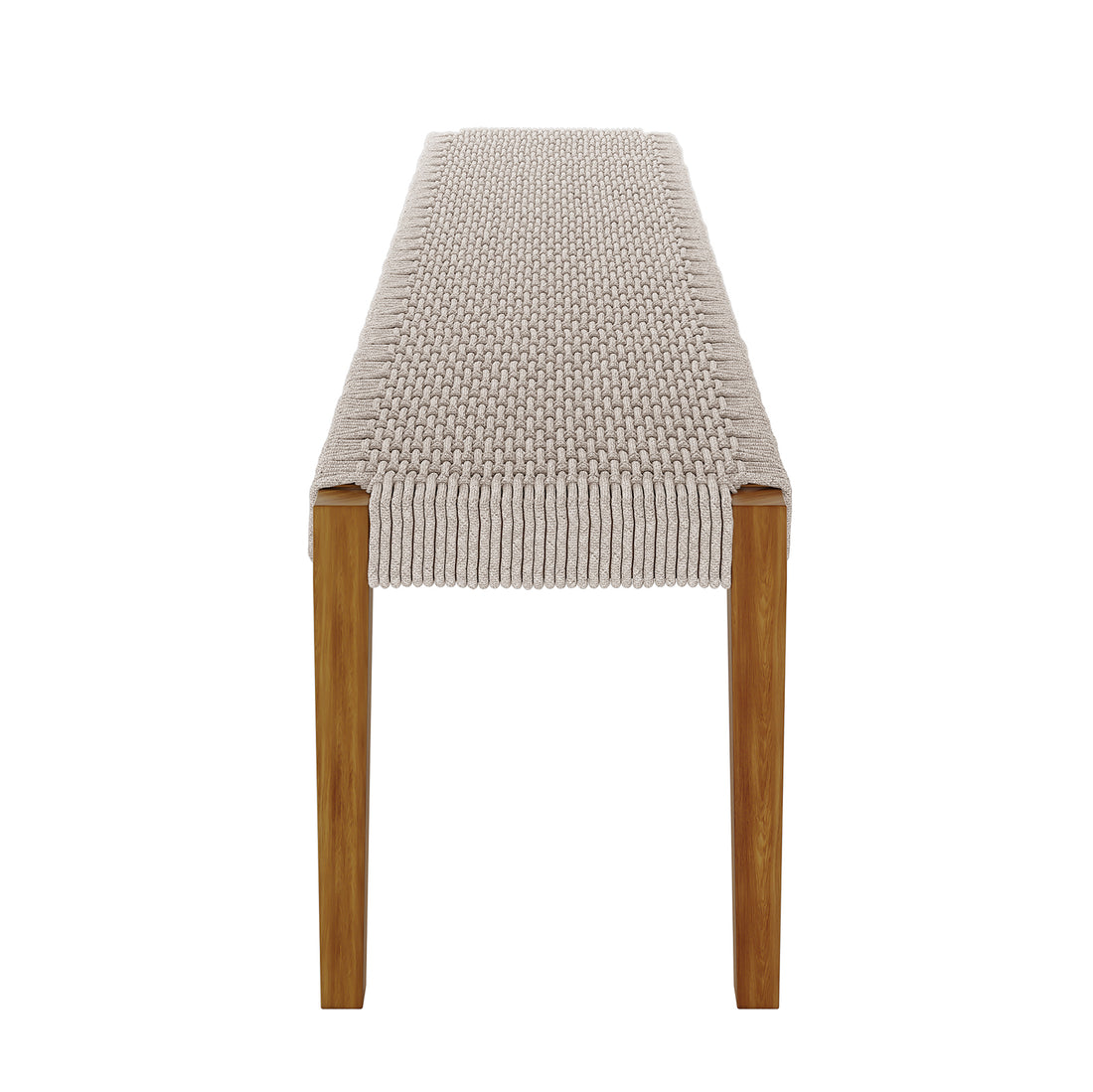 Fentan 4 Seater Solid Timber Outdoor Bench - Beige shown in a close-up, highlighting its sturdy acacia wood construction and elegant rope design, ideal for outdoor gatherings and relaxation.