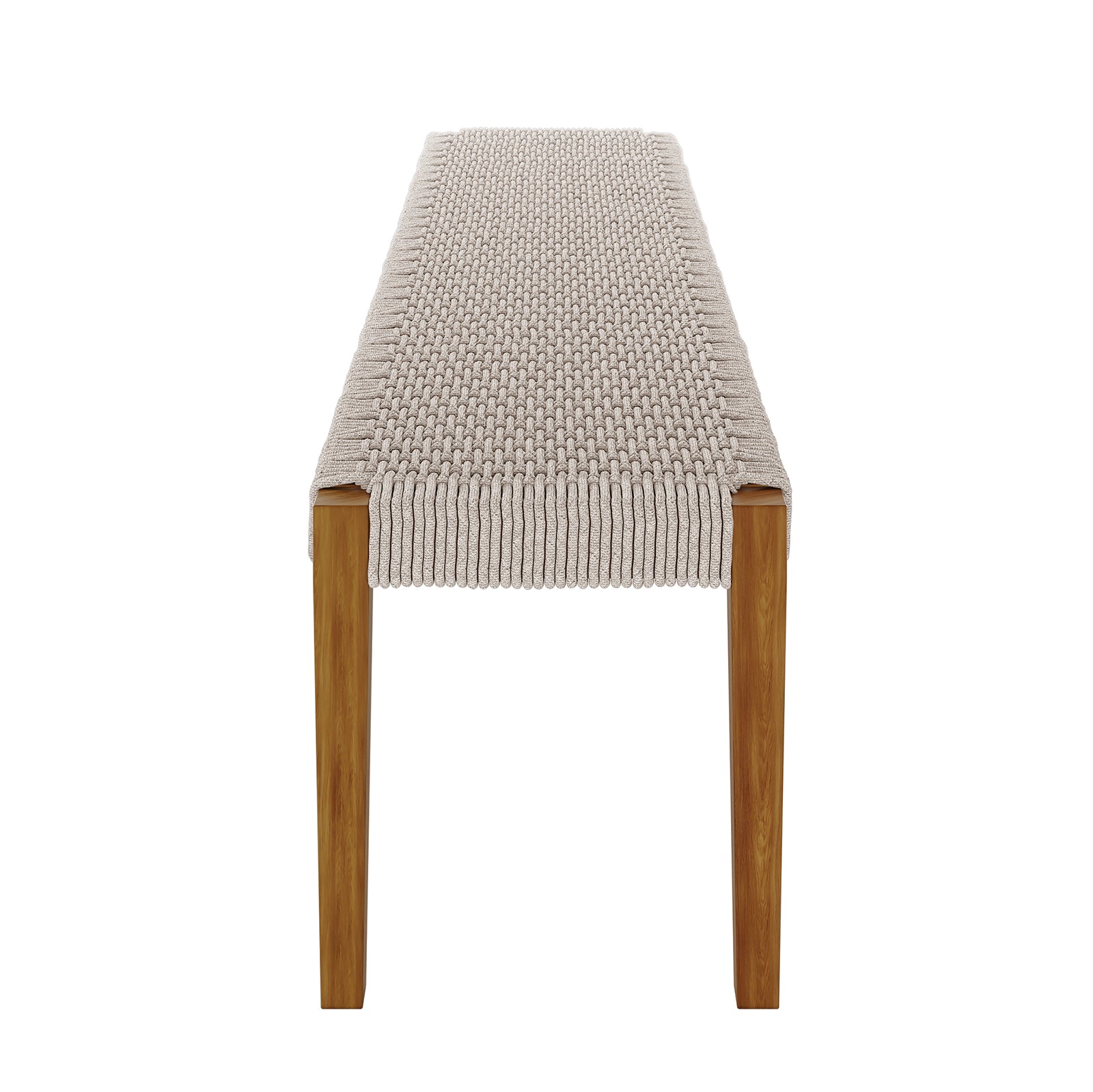 Fentan 4 Seater Solid Timber Outdoor Bench - Beige shown in a close-up, highlighting its sturdy acacia wood construction and elegant rope design, ideal for outdoor gatherings and relaxation.