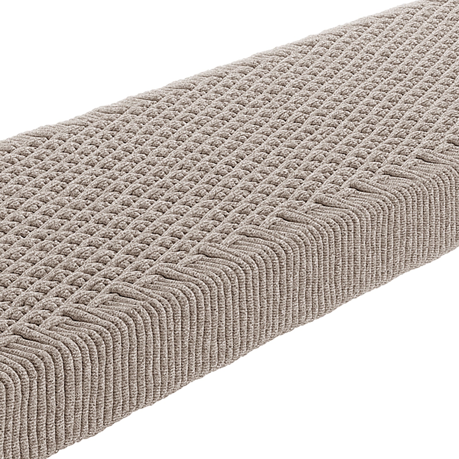 Close-up of the Fentan 4 Seater Solid Timber Outdoor Bench, showcasing its smooth acacia wood texture and weather-resistant rope design, perfect for spacious seating in outdoor settings.