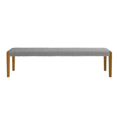 Fentan 4 Seater Solid Timber Outdoor Bench - Light Grey, showcasing a sturdy acacia wood build with weather-resistant rope design and spacious seating, perfect for enhancing outdoor living areas.