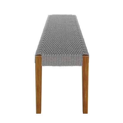 Close-up of the Fentan 4 Seater Solid Timber Outdoor Bench - Light Grey, showcasing its sturdy timber construction and sleek, minimalist design ideal for enhancing any outdoor setting.