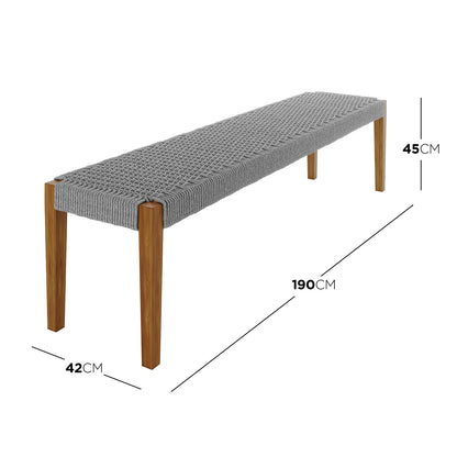 Fentan 4 Seater Solid Timber Outdoor Bench - Light Grey, showcasing its robust acacia wood build and spacious seating design, ideal for enhancing garden or patio areas with stylish functionality.