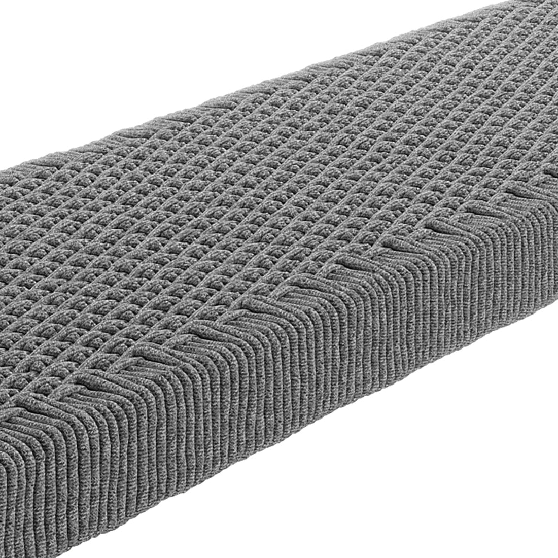 Close-up of the Fentan 4 Seater Solid Timber Outdoor Bench in light grey, showcasing its sturdy acacia wood build, weather-resistant rope detailing, and spacious design for outdoor seating.