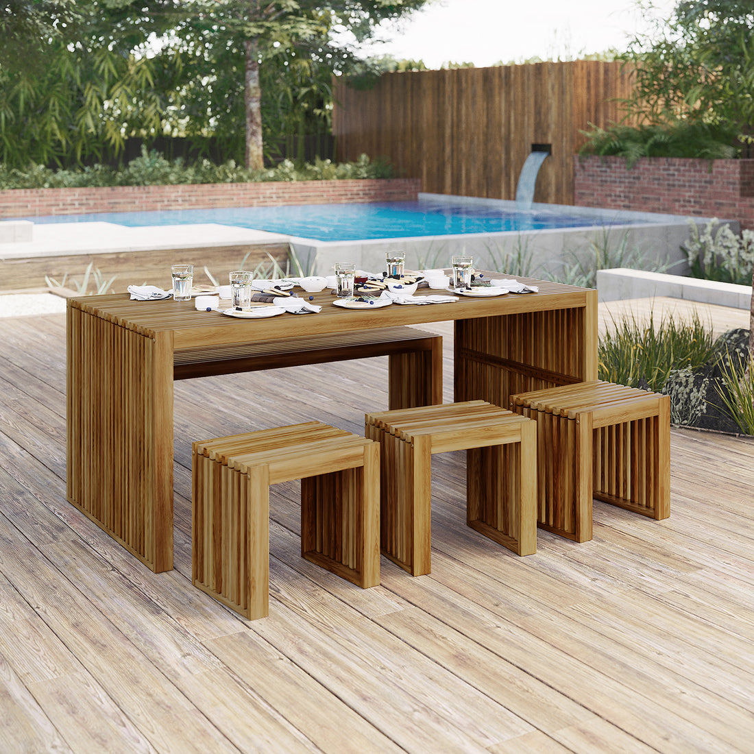 Grenfela Seater Acacia Outdoor Dining Bench Set in Natural