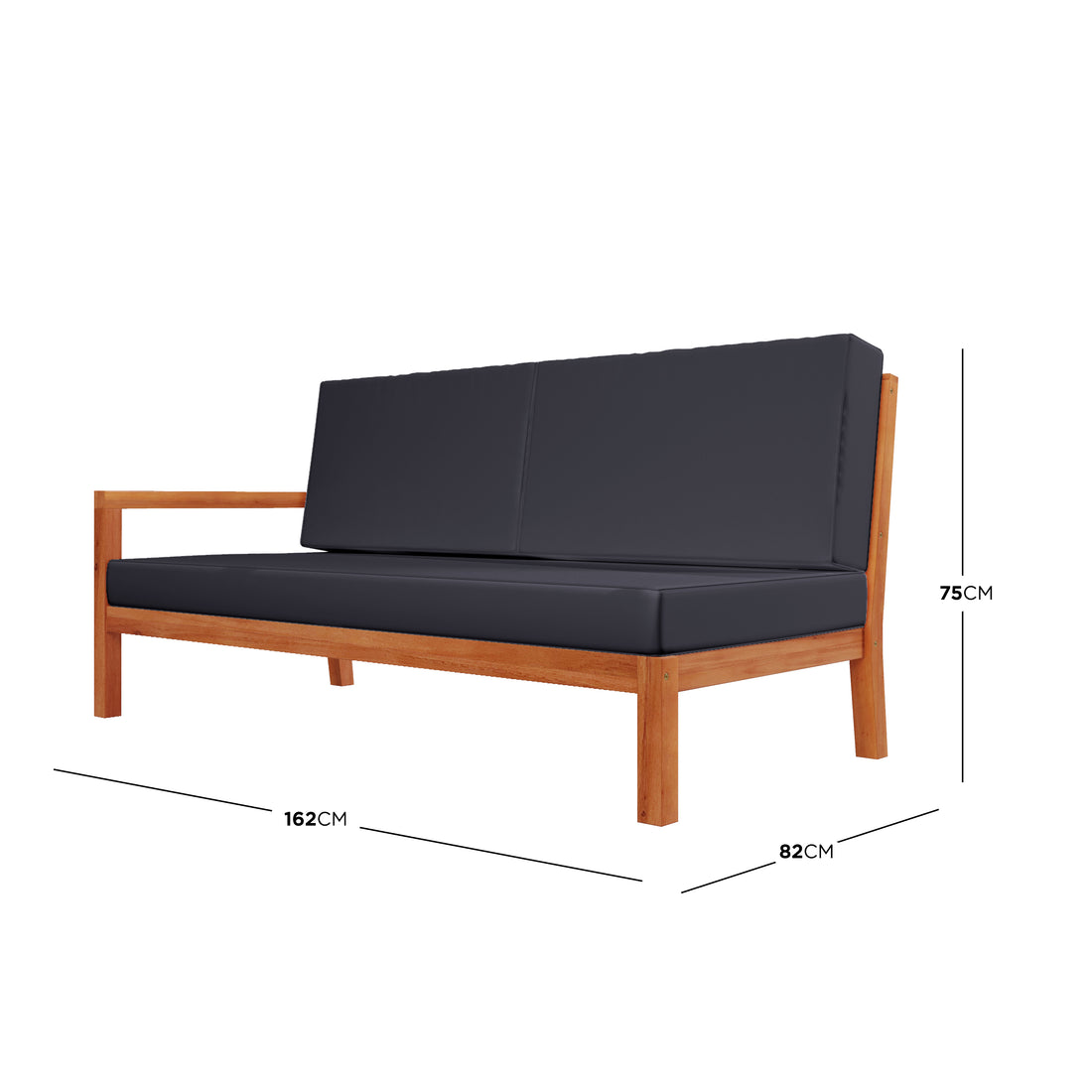 Haiti 7 Seater Outdoor Timber Corner Sofa Set Black with a robust wooden frame and plush cushions, ideal for outdoor lounging, featuring a sleek, minimalist design suitable for diverse decor styles.