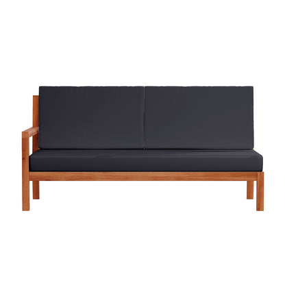 Haiti 7 Seater Outdoor Timber Corner Sofa Set Black featuring a sleek design with robust wooden legs and plush cushions, suitable for both indoor and outdoor use.