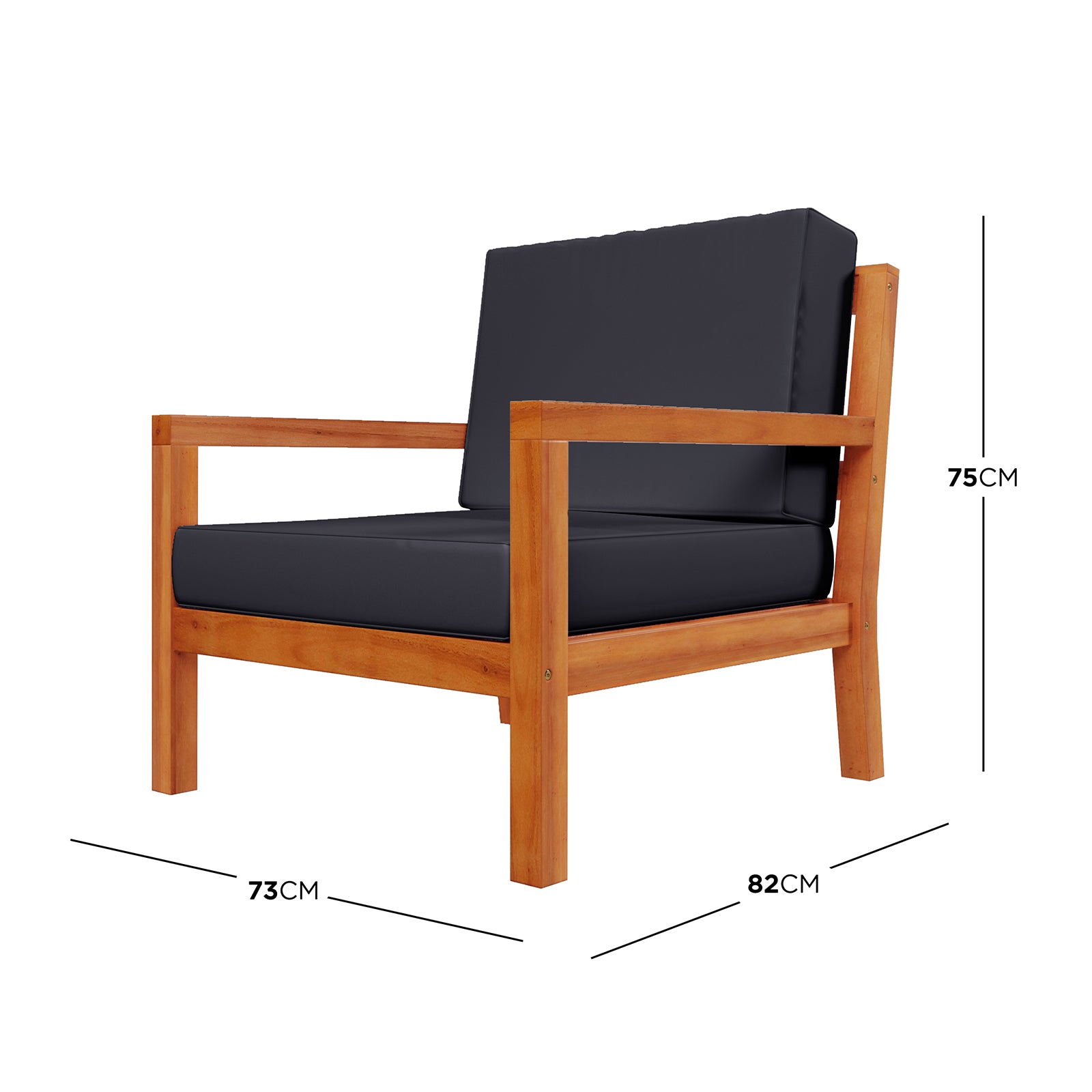 Close-up of the Haiti 7 Seater Outdoor Timber Corner Sofa Set, showcasing the sturdy wooden leg and plush cushion, emphasizing the robust eucalyptus timber frame and premium upholstery.