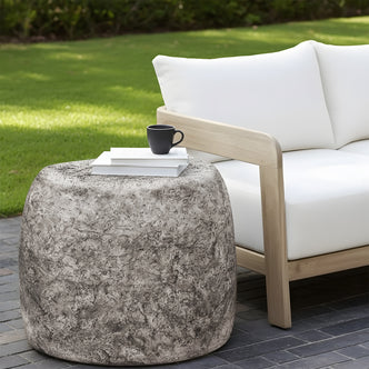 Hollie 51cm Textured Outdoor Concrete Side Table in Stone