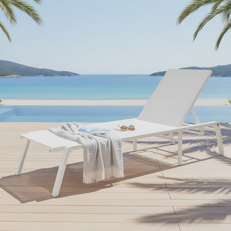 Jabari Textilene Aluminium Outdoor Sunbed in Cream White