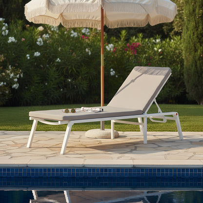 Jabari Outdoor Sun Lounger with Cushion in Warm Grey