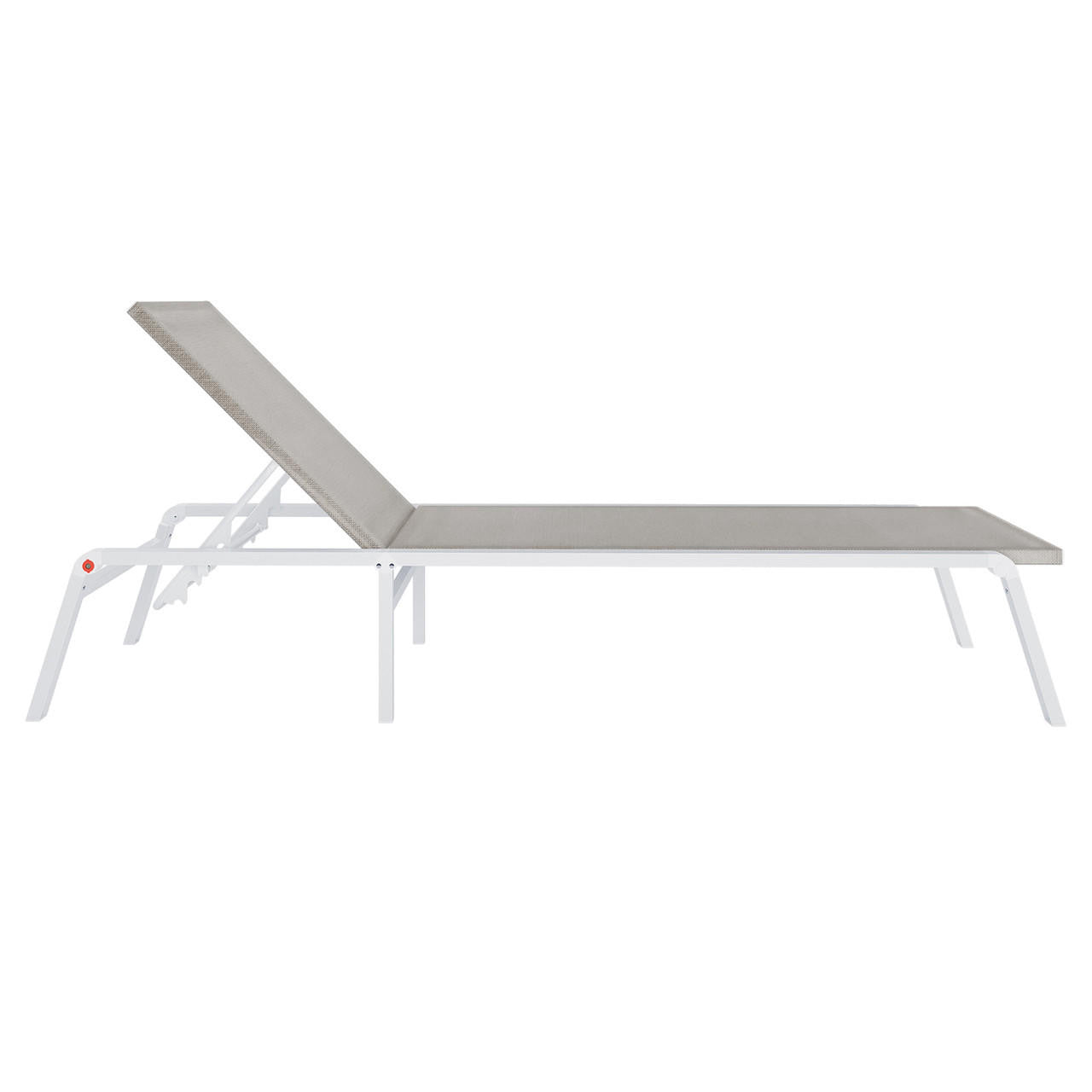 Jabari Textilene Aluminium Outdoor Sunbed in Light Grey with a sleek white frame, taupe mesh sling seat, adjustable backrest, designed for enduring outdoor comfort and style.