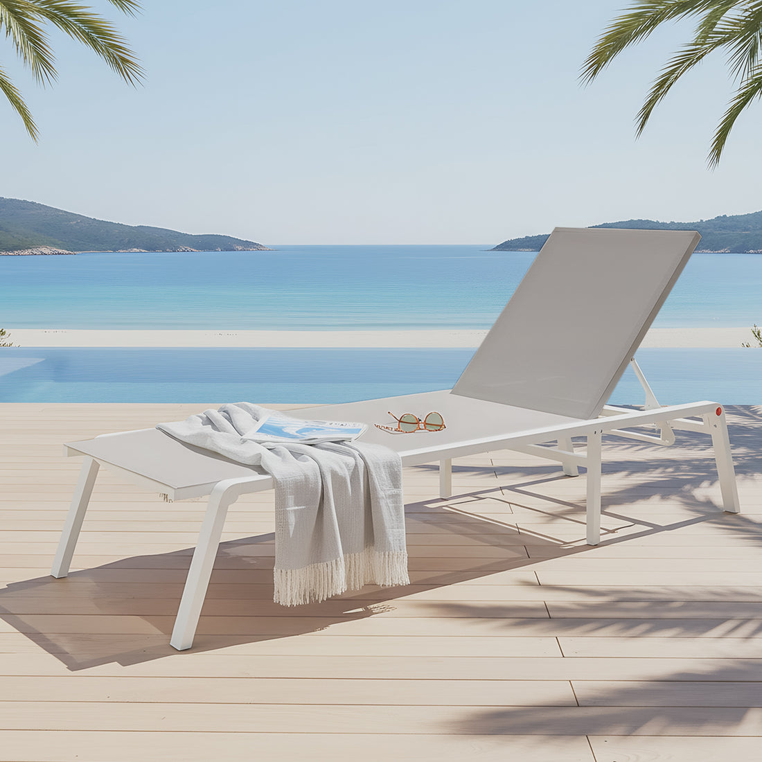 Jabari Textilene Aluminium Outdoor Sunbed in Light Grey