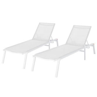 Jabari Textilene Aluminium Sunbed Set of 2 in Cream White, featuring sleek design with adjustable backs and durable aluminium frames, perfect for outdoor relaxation and style.