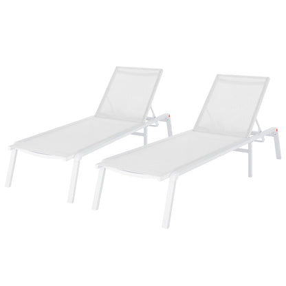 Jabari Textilene Aluminium Sunbed Set of 2 in Cream White, featuring sleek design with adjustable backs and durable aluminium frames, perfect for outdoor relaxation and style.