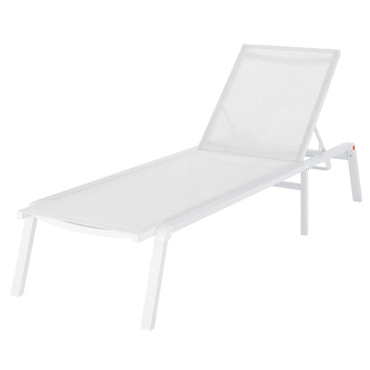 Jabari Textilene Aluminium Sunbed Set of 2 in Cream White, featuring an adjustable mesh backrest and sturdy metal frame, designed for outdoor relaxation and durability.
